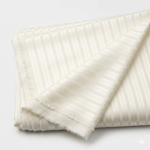 Tissu Satin de Coton à Rayures Verticales – Blanc Pur