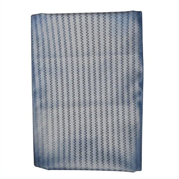 Tissu Jacquard à Rayures Zig-Zag Texturées – Bleu Indigo et Gris